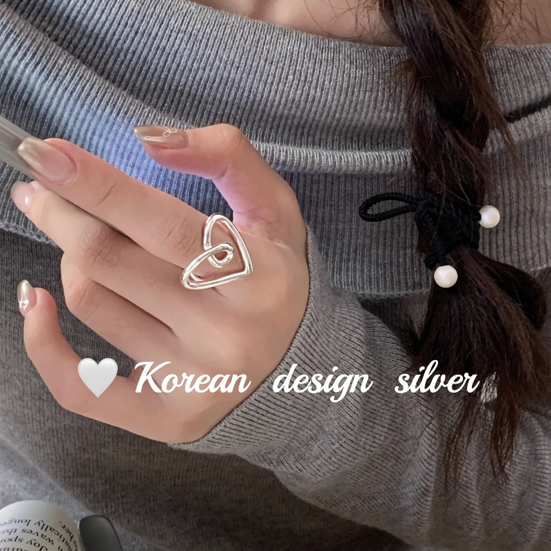 日系韓版ins風設計飾品 S925純銀設計款愛心戒指開口可調節指環女