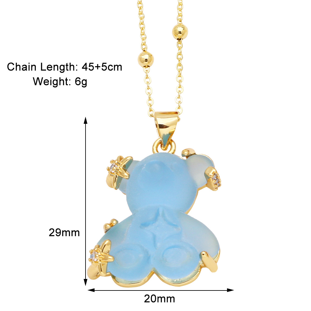 10g Weight Gold Plated Plating Material Resin, Zircon Inlay Material Pendant Necklace Classification cable chain Chain Type 1 Piece Quantity Daily, Street Occasion Copper Material Bear Pattern Unisex Gender Inlay Design Cute, Simple Style Style Copper Gold Plated Cute Simple Style Bear Inlay Resin Zircon Pendant Necklace 5