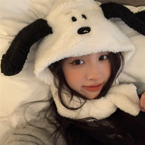Korean ins style cute puppy ear protection hat Lei Feng hat autumn and winter students versatile warm plush hat