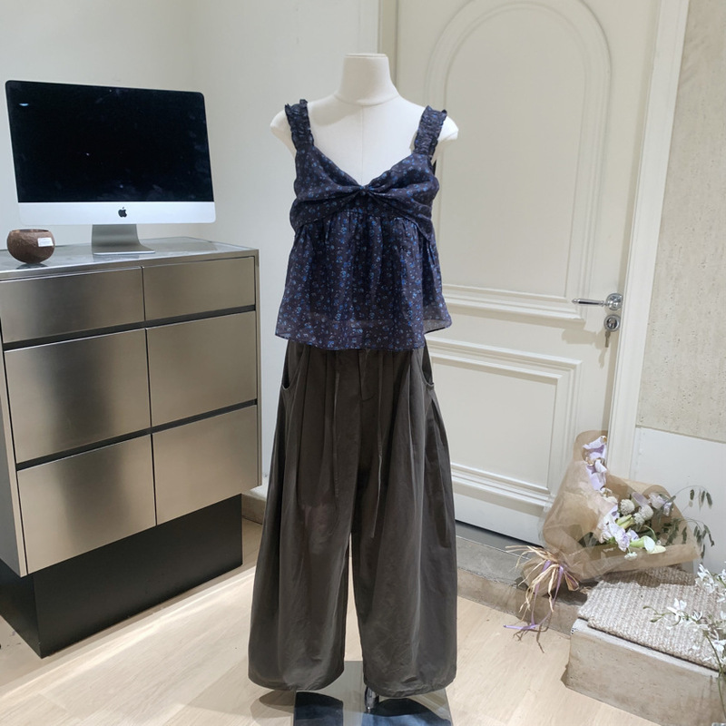 甜美蝴蝶结碎花娃娃衫女夏季宽松a字吊带莱赛尔上衣|undefined