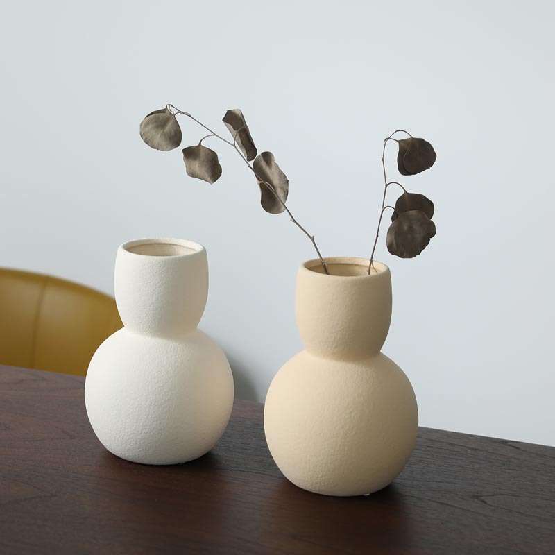 Vaso de cerámica gruesa de la sala de estar retrógrado gris blanco flor seca flor de gran tamaño de estómago floral decoración suave ornamentos