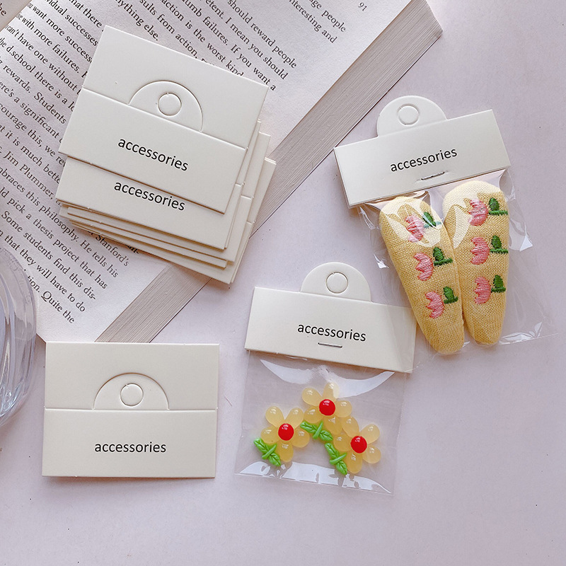 发饰卡纸 韩版高级卡纸可爱ins米色项链戒指饰品卡片对折包装卡