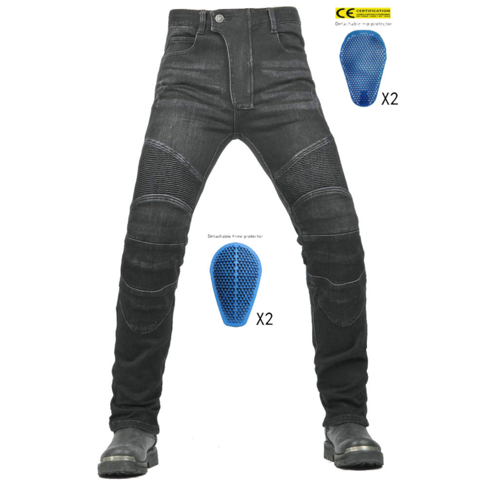 VOLERO Wo Lei Gong Pantalones de ciclismo de motocicleta Hombres y mujeres Pantalones de mezclilla Harley de motocicleta anti-caída de cuatro estaciones para protección de silicona