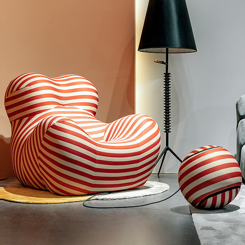 Italian UP50 Mother's Embroidered Patterned Stripe Fabric Ball Chair Designer Mao Tongxiao Cross-Legged Single Sofa Chair