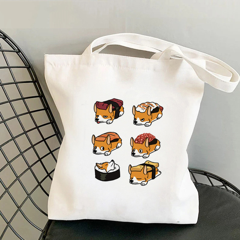 Cute Corgi Corgi Perro Perro Perro Impresión Canvas Bolsa de hombro Bolsa de mano de estudiantes en stock