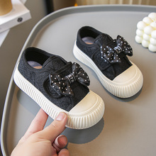 2024新款儿童帆布鞋女童时尚蝴蝶结布鞋春秋宝宝鞋子中小童休闲鞋
