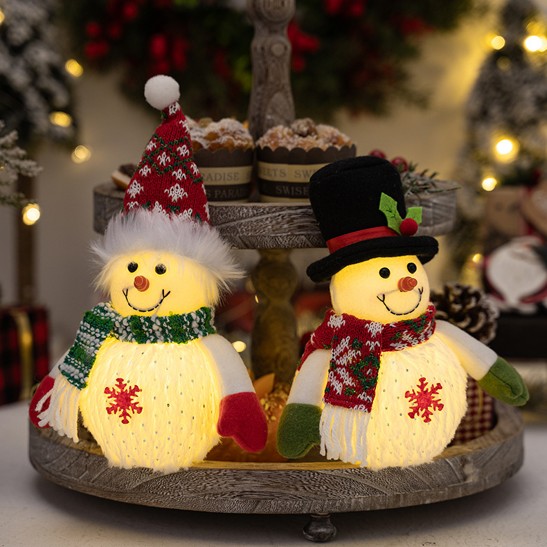 Weihnachtsschneemannfigur Deko Leuchtpuppe Weihnachtsschneeflocke mit Lichtern Schneemannfigur Kindergeschenk_voghion.com