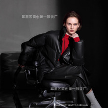 立领设计欧美潮流ins博主风羊皮羽绒服女立领白鹅绒皮衣外套秋冬