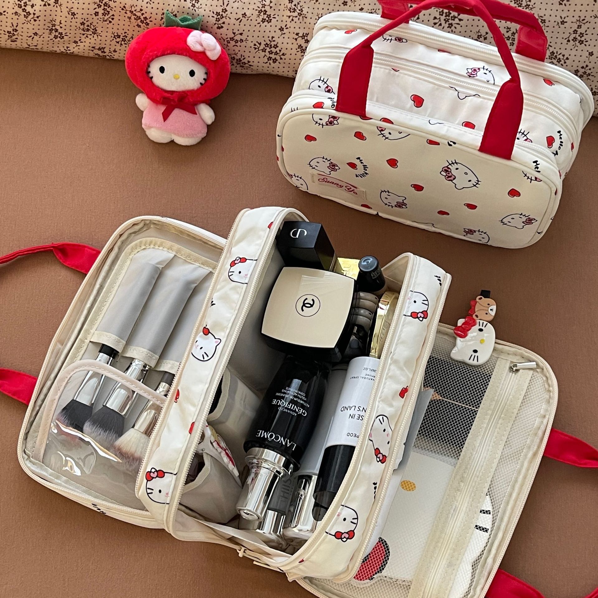 Nueva bolsa de maquillaje para gatos gran capacidad portátil cartón de dibujos animados lavado portátil bolsa de almacenamiento de equipaje de viaje
