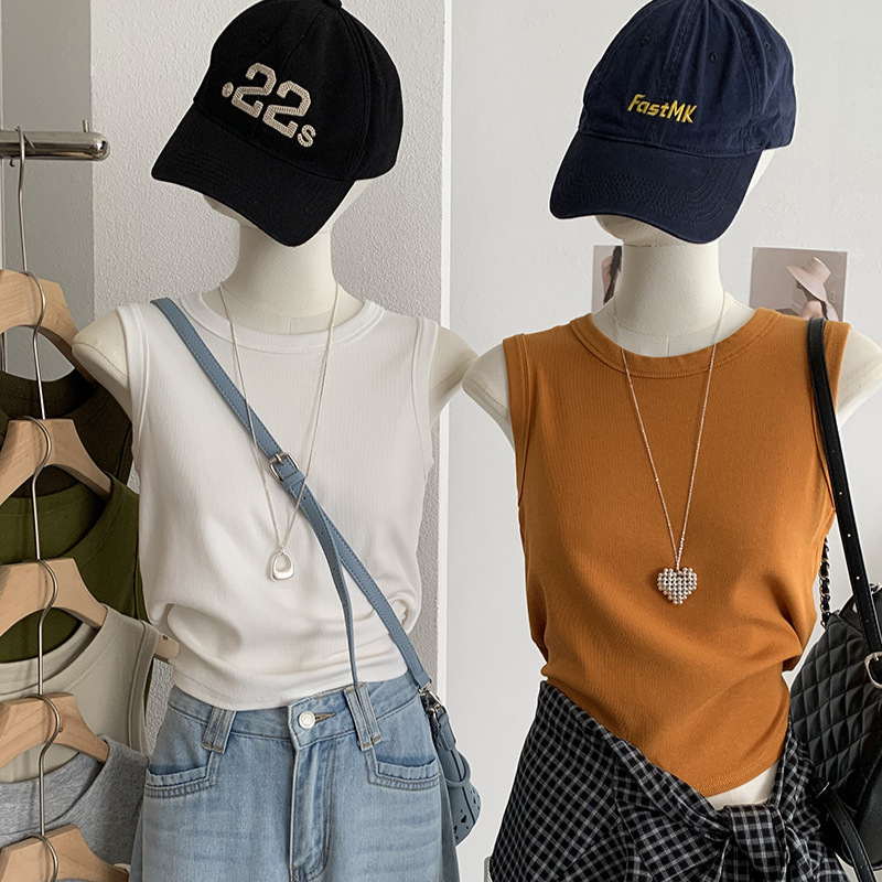 Kekezoon Solid Color Round Neck Vest for Women 2026 Summer New Style Slim Fit Sleeveless Top 8233