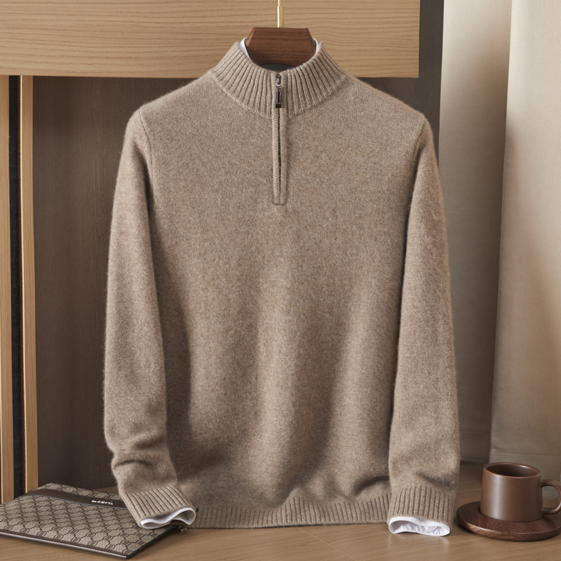 2024 Autumn and Winter New Mountain Cashmere Sweater Men's Half-turtleneck Zipper Sweater Warm Sweater Thickened Base Top