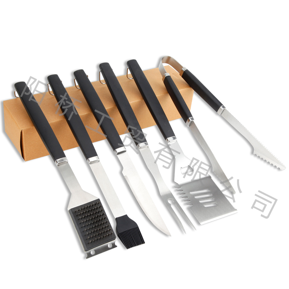 Amazon Venta caliente de acero inoxidable barbacoa al aire libre herramientas traje Barbacoas hogar barbacoa tenedor pala escoba clip combinación traje