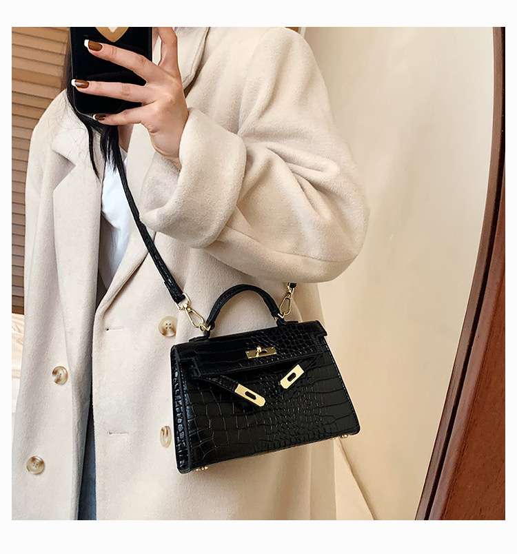 Women's Small Pu Leather Solid Color Classic Style Square Lock Clasp Handbag display picture 3