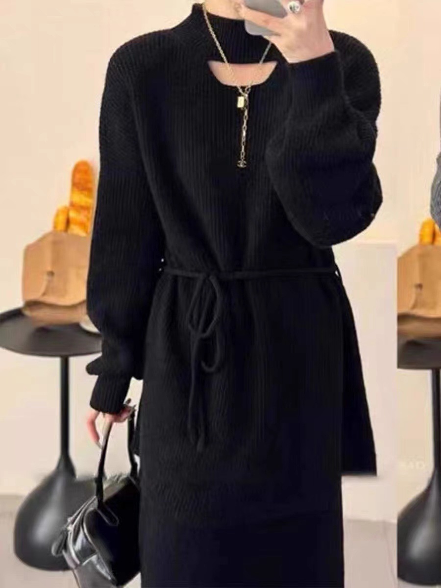 Sexy und sorgfältig maschinell ausgehöhlter Pullover für Damen, neues Temperament im koreanischen Stil, High-End-Gefühl, Schnürung in der Taille_voghion.com