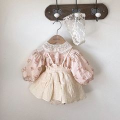 女童春款花邊領長袖襯衣女寶寶甜美碎花蕾絲領長袖襯衫嬰兒秋裝