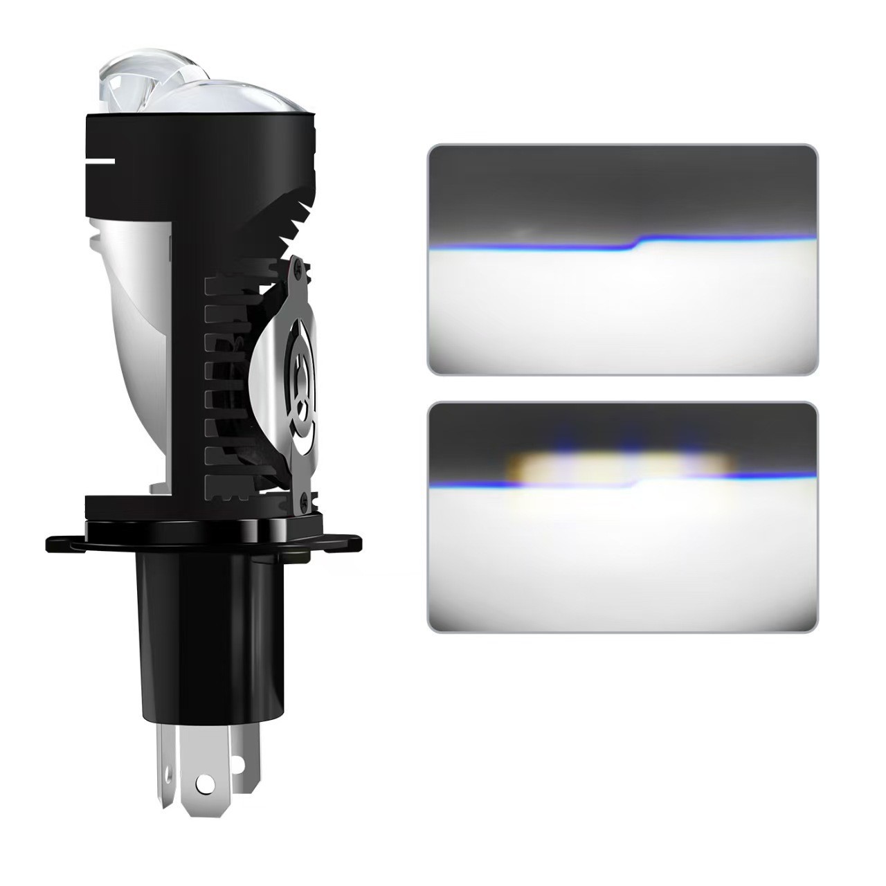 Cross-Border Motorcycle Led Headlight Dual-Lens H4 Three-Prong Ultra-Bright High and Low Beam Integrated 12V-80V