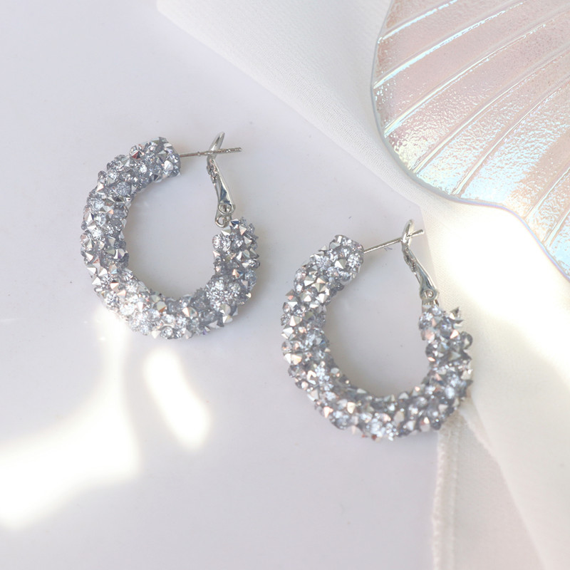 1 Paire Rétro Cercle Strass Incruster Strass Femmes Boucles D'oreilles Cerceau display picture 5