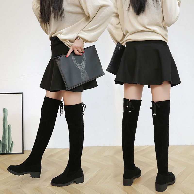 靴子女2025冬新款加绒百搭平底长筒靴学生过膝靴显瘦小个子弹力靴
