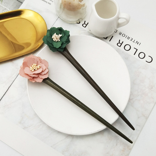 Flower Sandalwood Hairpins Retro Cheongsam Accessories Hairpins for Hair Combs Ancient Style Hanfu Hair Accessories Versatile Simple Elegant