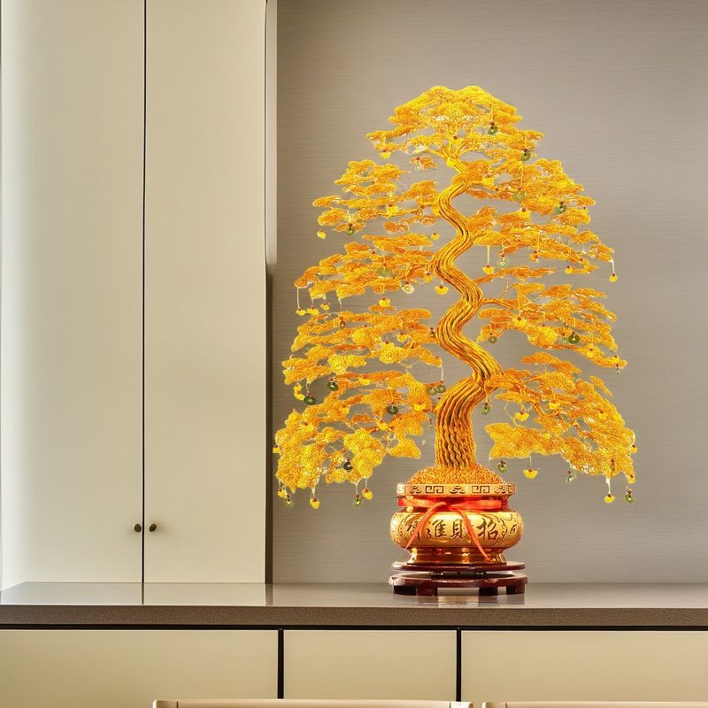 成品中式招财树发财树铜线铝线纯手工编织乔迁开业送礼摇钱树摆件