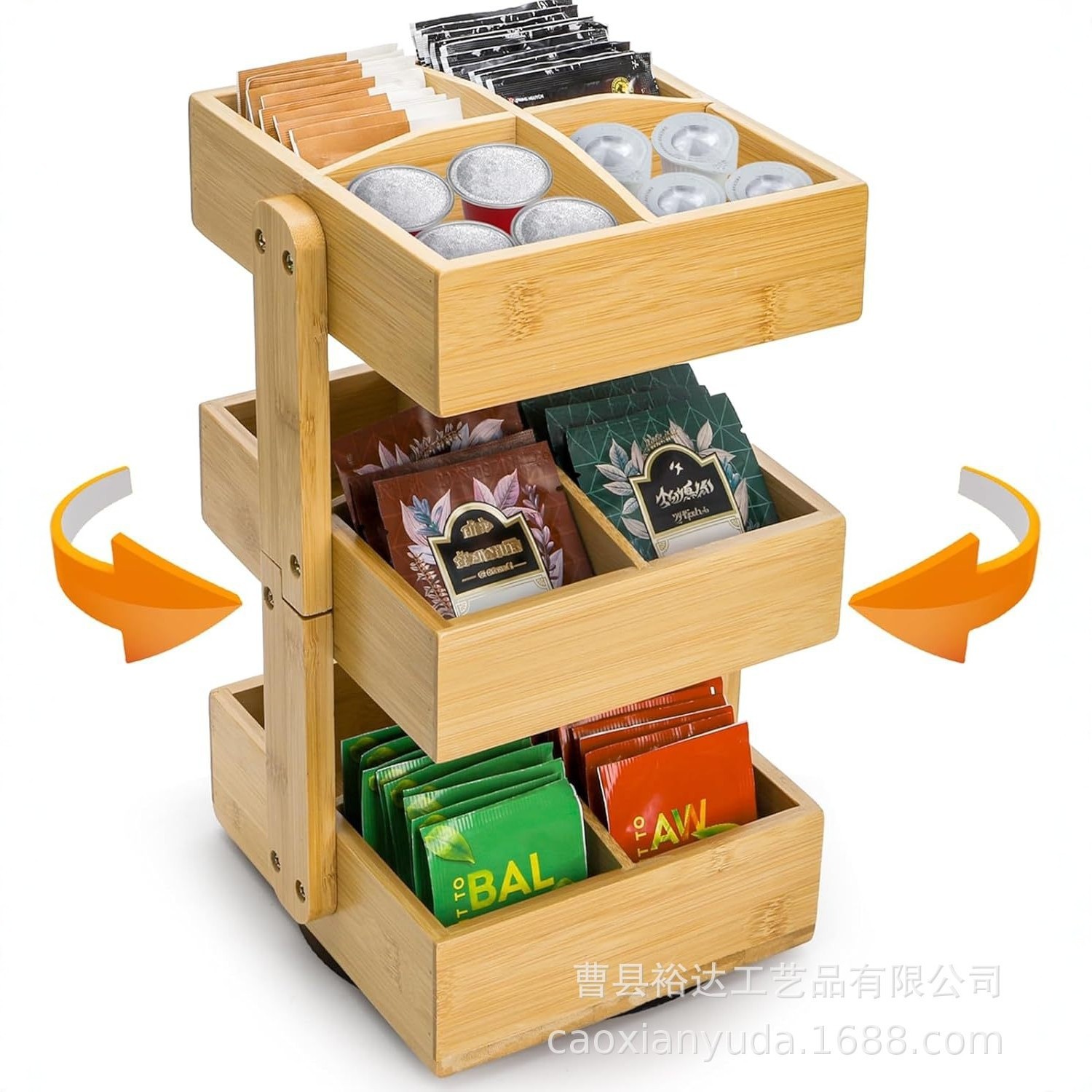 木制茶包分格置物架多层茶包糖包咖啡包饮品收纳架可旋转茶台架