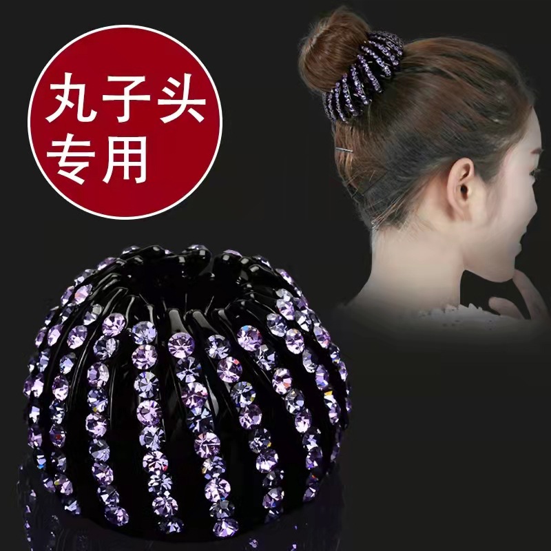 Corea del Sur corbata femenina alta Cola de Caballo Nido de Pájaro anillo de pelo clip de rhinestone horquilla tocado todo partido updo cabeza de bola fija