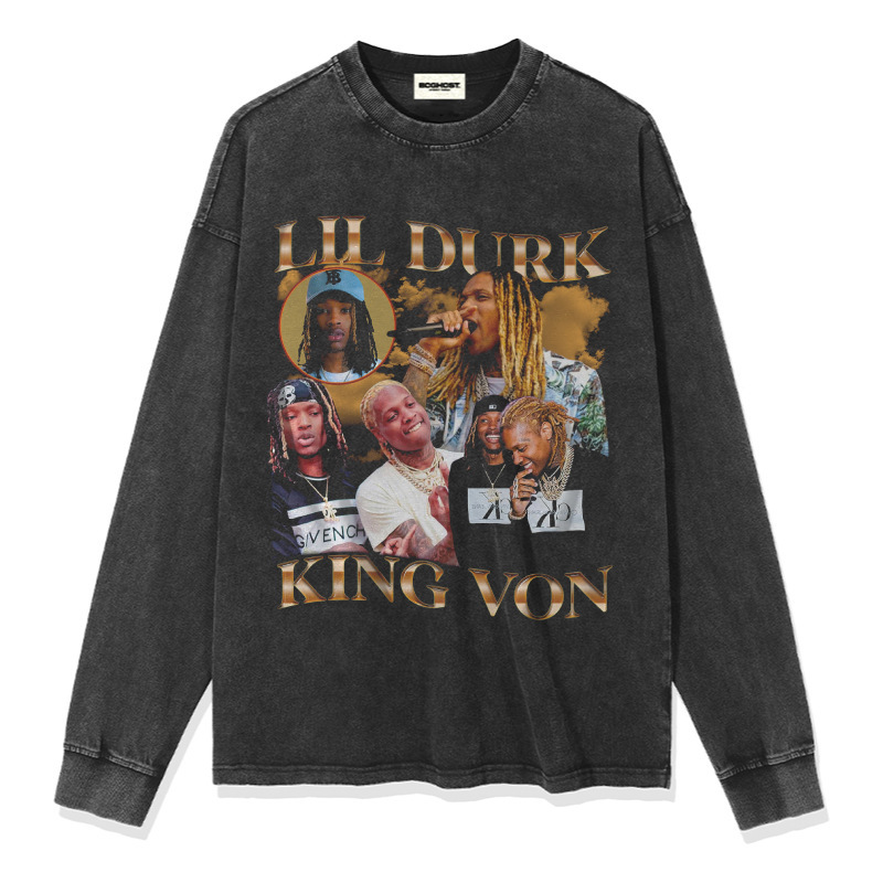 Hip-hop rap americano de estilo callejero estampado retro hace viejo lavado pesado suelto manga corta