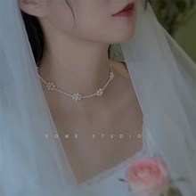 珍珠项链女ins网红潮复古花朵满天星choker气质婚礼新娘晚宴手工