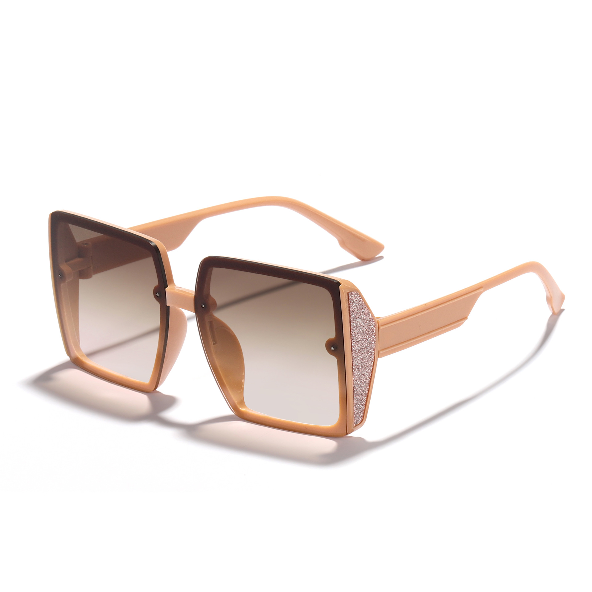 Retro de alto grado textura borde grueso brillo lado sin marco cuadrado negro gafas de sol de las mujeres cara grande adelgazamiento gafas de sol