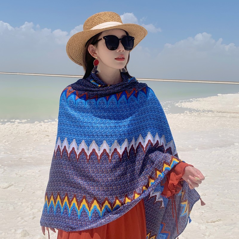 Yunnan Lijiang viajes fotografía mantón decorativo estilo étnico de la vendimia patrón onda protector solar bufanda delgada toalla playa para las mujeres