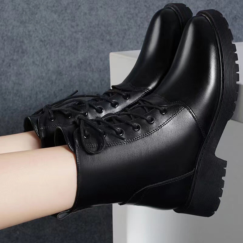 Soft Leather Thick-soled Martins Boots Women's 2023 New Winter fleece-lined Cotton Boots Short Boots Flat Spring and Autumn Single-layer Shoes Soft Leather Thick-soled Martins Boots Women's 2023 New Winter fleece-lined Cotton Boots Short Boots Flat Spring and Autumn Single-layer Shoes