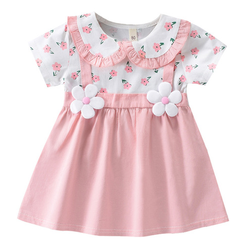 Ladies' summer dress for little girls, children's baby cute two-piece dress, unisex short-sleeve princess dress, 2024 new children's clothing