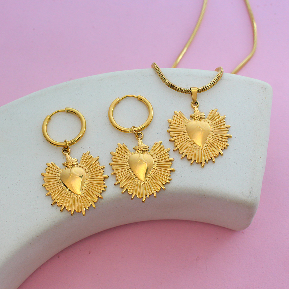 15g Weight 0.03µm Gold Plating Thickness PVD Coated 18K Gold Real Gold Plated Heart Shape 303 Stainless Steel 304 Stainless Steel Y2K Waterproof Non Tarnish 304 Stainless Steel Earrings Necklace