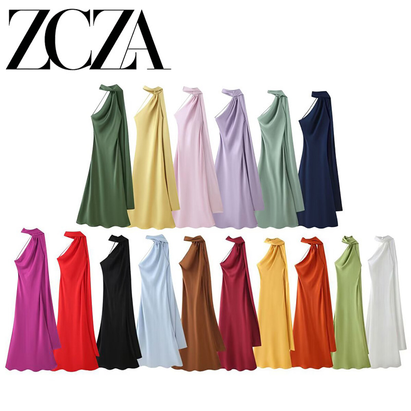 Zcza Self-Made European and American Style New Women's Fashion Versatile French Silk Satin Texture Halter Neck Dress Zcza Self-Made European and American Style New Women's Fashion Versatile French Silk Satin Texture Halter Neck Dress