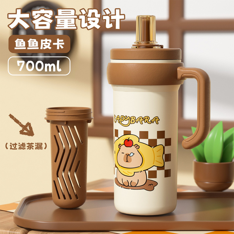 新款卡皮巴拉保温杯女生水杯大容量冰霸杯高颜值把手杯吸管杯子|undefined