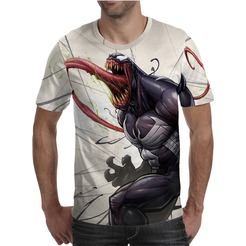 Summer Men's Round Neck Short-Sleeved T-Shirt 3D Venom Venom Miracle Printing Cross-Border E-Commerce Supply Manufacturer Wholesale