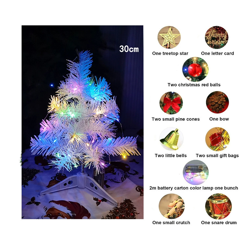 Мини-елка-табличная Christmas, 30 см, предварительно украшена игрушками и светодиодной гирляндой (батареи не включены)