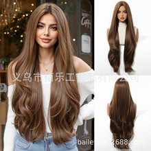 假发女全头套棕色中分长卷发许昌假发化纤女wigs欧美现货头发批发