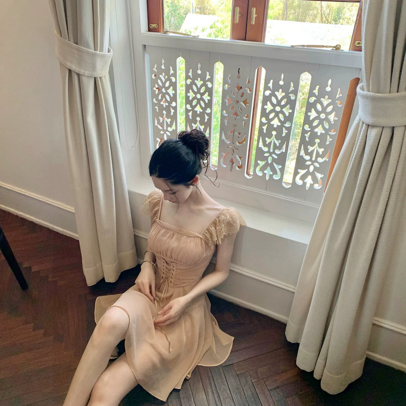 Hotdog Spicy Hot Dog Romantic Waist-Cinching Slimming Nude Pink Dress Women's Designer Short Dress Hotdog Spicy Hot Dog Romantic Waist-Cinching Slimming Nude Pink Dress Women's Designer Short Dress