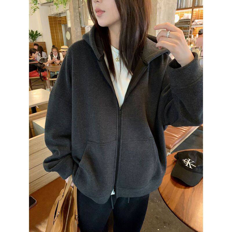 【Clearance】Ayi Heavyweight Brushed Fleece Oversized Double Zipper Sweatshirt for Women, Autumn and Winter, Fleece-Lined, Gray, Casual 【Clearance】Ayi Heavyweight Brushed Fleece Oversized Double Zipper Sweatshirt for Women, Autumn and Winter, Fleece-Lined, Gray, Casual