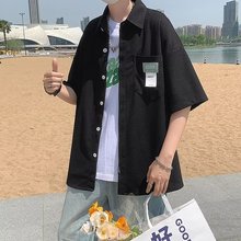 新款短袖衬衫男学生华夫格帅气衬衣开衫五分袖休闲潮流上衣服批发