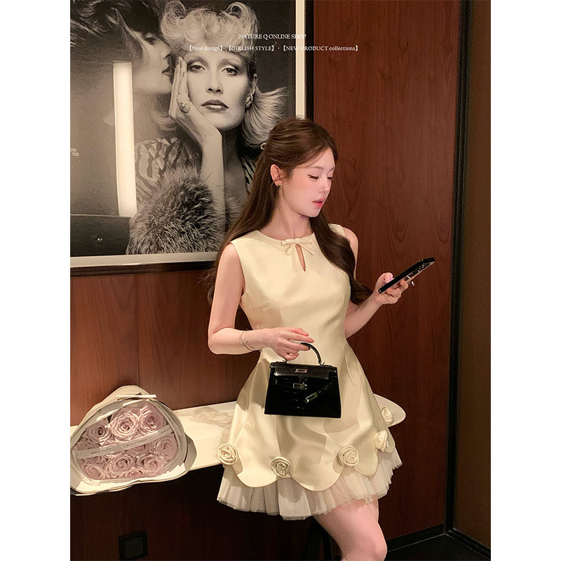 Yang Xiaojuan Miu Style Sleeveless Waist-Cinching Dress for Women, Designer Engagement Birthday Gown, Princess Dress