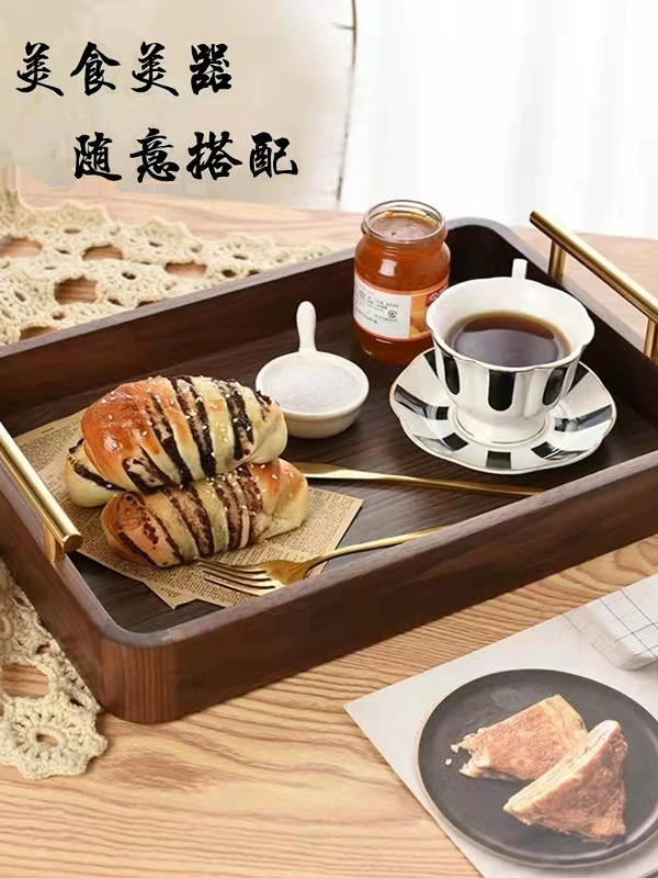 Черный поднос, квадратный декоративный реквизит, черный орех, поднос для фруктов из цельного дерева, поднос для еды, закусок, чашка для воды, кофейная чашка, поднос для хранения