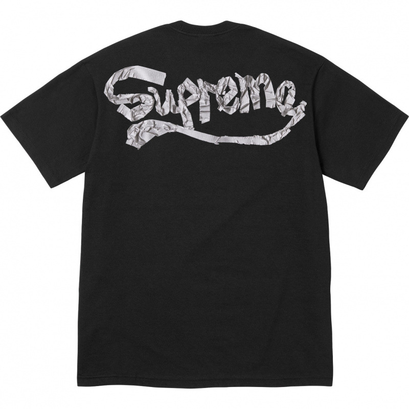 B410# tape detail premium black tee / S