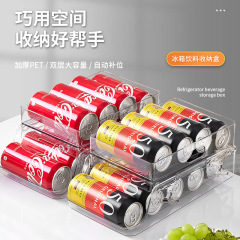 二重リフトPETドリンク冷蔵庫収納ボックス滑り台式ローリング食品キッチンプラスチックラップ折りたたみ収納