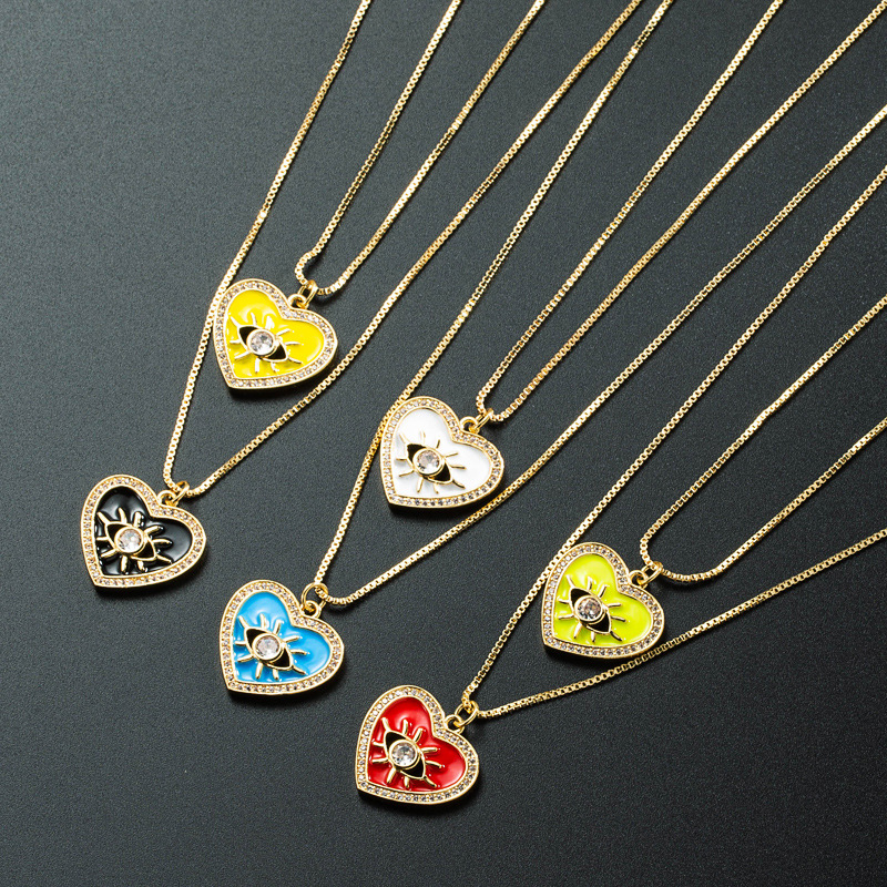 Wholesale Jewelry Multicolor Eye Heart Pendant Copper Zircon Necklace Nihaojewelry display picture 10