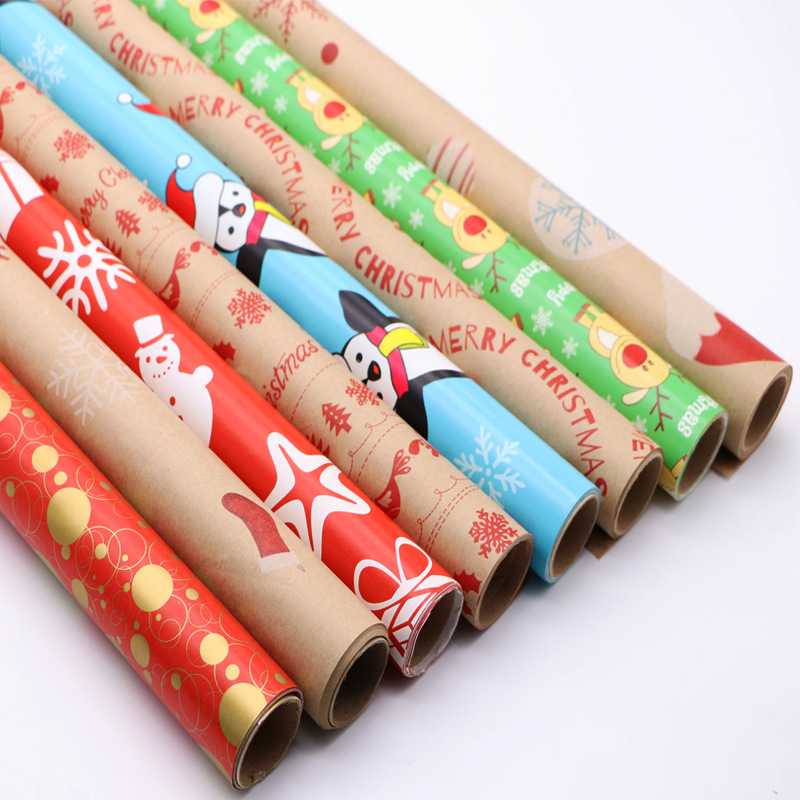 Nuevo papel kraft impresa personalizada papel de regalo de Navidad papel de regalo retrógrado papel de flores personalizado papel de embalaje