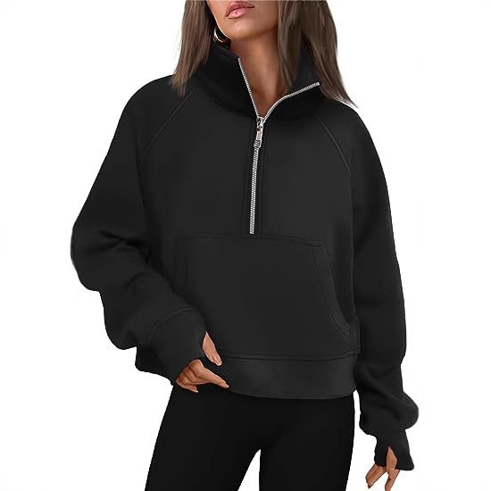 Women Sweatshirts Half Zipper Cropped Pullover Wool Quarter Zip Hoodies Fall Outfits Clothes Hallux