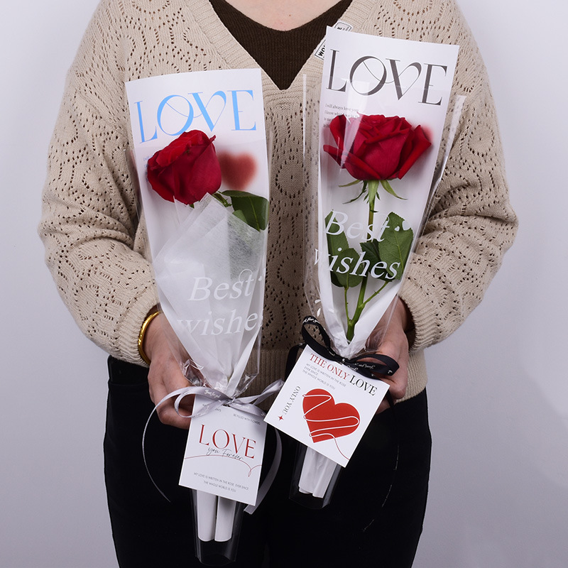 鲜花包装袋单只玫瑰花花袋七夕节母亲节多支康乃馨包花透明袋