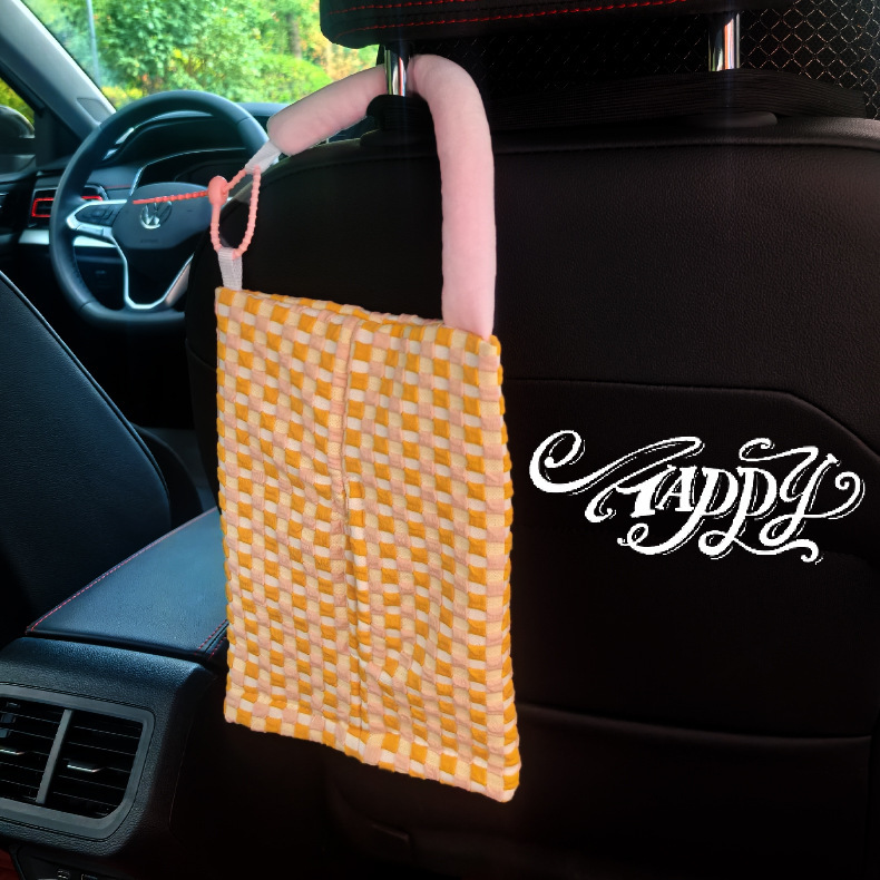 Caja de pañuelos para coche, tela, silla para coche, respaldo, caja de dibujo colgante, bolsa de pañuelos de doble uso para coche lindo creativo